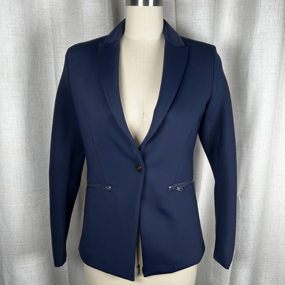 NEW! J.McLaughlin Scuba Knit Navy‎ Blue Blazer Women's 6 Career On Button